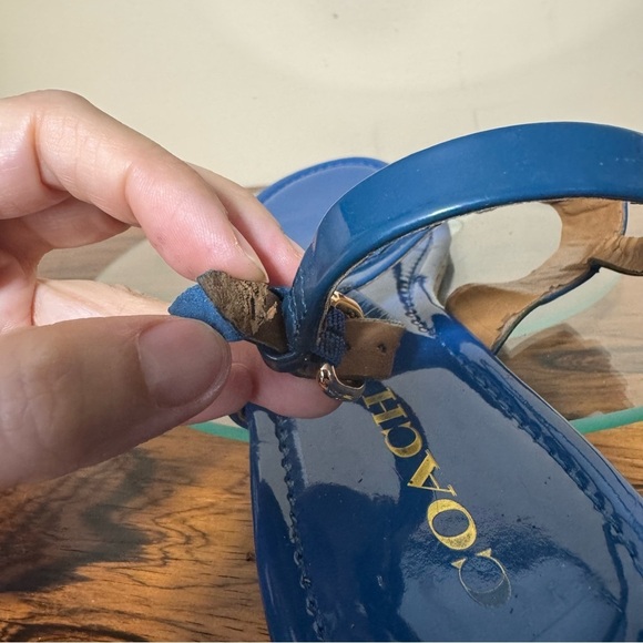 COACH Caterine Blue Patent Leather T-Strap Thong Sandals - Picture 13 of 16